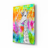 Croquis de Girafe Aquarelle Arc-en-ciel tableau en verre - 72x46 cm