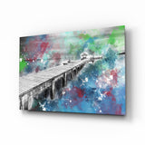 Splattered Paint Pier Green Blue Glass Wall Art - 72x46 cm
