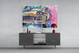Illustration Taxi Glass Wall Art.