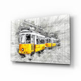 Gelbe Straßenbahn Basel Glasbild - 72x46 cm