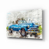 Schizzo Cabriolet Classica Blu quadro in vetro - 72x46 cm