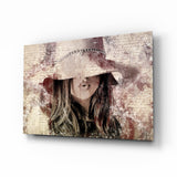 Girl in Retro Hat Glass Wall Art.