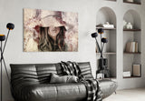 Girl in Retro Hat Glass Wall Art.