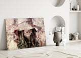 Girl in Retro Hat Glass Wall Art.