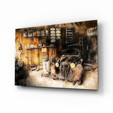 Alte Retro-Garage Glasbild - 72x46 cm