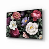 Dark Moody Vintage Rose Bouquet Floral Glass Wall Art - 72x46 cm
