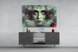 Tropical Leaf and Woman Portrait Glass Wall Art.