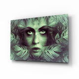 Tropical Leaf and Woman Portrait Glass Wall Art - 72x46 cm