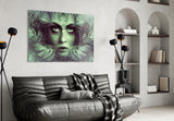 Tropical Leaf and Woman Portrait Glass Wall Art.
