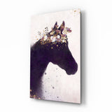 Silhouette de Cheval Crinière Fleurie tableau en verre - 72x46 cm
