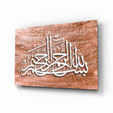 Calligrafia su texture di rame spazzolato quadro in vetro - 72x46 cm