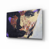 Visage Grunge Violet et Or tableau en verre - 72x46 cm