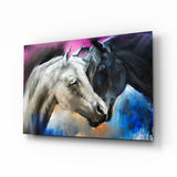 Pareja de Caballos Pastel Abrazándose cuadro de cristal - 72x46 cm