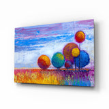 Runde Lollipop-Bäume in Spachteltechnik Glasbild - 72x46 cm