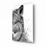 Aquarell Halbes Gesicht Wolf Glasbild - 72x46 cm