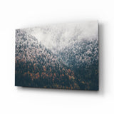 Nebliger Herbstwald-Hang Glasbild - 72x46 cm