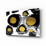 Schwarz-Gold Tintenkreise Glasbild - 72x46 cm