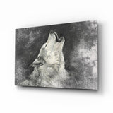 Howling Wolf Sketch Glass Wall Art - 72x46 cm