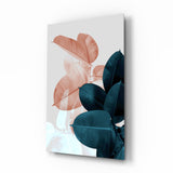 Puderrosa Petrol Kautschukpflanzenblätter Glasbild - 72x46 cm