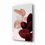 Feuilles de Caoutchouc Rose Poudré Bordeaux tableau en verre - 72x46 cm