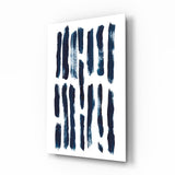 Barres de Pinceau Verticales Bleu Marine tableau en verre - 72x46 cm