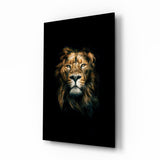 Golden Mane Lion Portrait Glass Wall Art - 72x46 cm