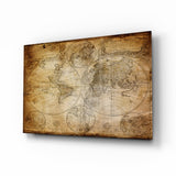 Carte du Monde Cartographie Hémisphères Antique tableau en verre - 72x46 cm