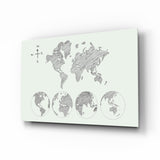 Carte du Monde Croquis Gris sur Fond Clair tableau en verre - 72x46 cm