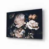 Dark Cream Peony Bouquet Glass Wall Art - 72x46 cm