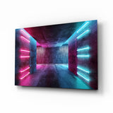 Stanza in Cemento Neon Rosa e Blu quadro in vetro - 72x46 cm