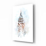 Zarter Aquarell Galataturm Glasbild - 72x46 cm