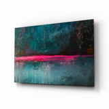 Horizon Rose et Abstraction Turquoise tableau en verre - 72x46 cm