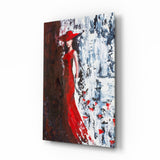 Scarlet Gown Lady Palette Knife Glass Wall Art - 72x46 cm
