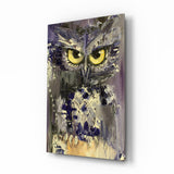 Yellow Eyed Owl Painting Glass Wall Art - 72x46 cm