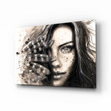 Donna Schizzo a Inchiostro con Piume quadro in vetro - 72x46 cm