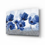 Blue Flowers Glass Wall Art.