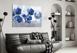 Blue Flowers Glass Wall Art.