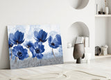Blue Flowers Glass Wall Art.