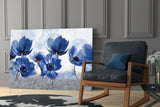 Blue Flowers Glass Wall Art.