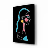 Blauhaarige Frau im Profil Glasbild - 72x46 cm