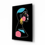 Perfil con Mano Amarilla y Pendiente cuadro de cristal - 72x46 cm