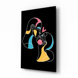 Kissing Couple Line Art Glass Wall Art - 72x46 cm