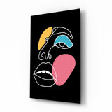 Pinker Fleck Geschlossene Lippen Ein-Linien-Gesicht Glasbild - 72x46 cm