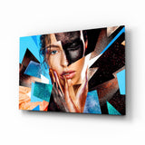 Turquoise and Copper Shards Woman Portrait Glass Wall Art - 72x46 cm