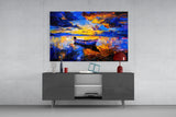 Dark Blue Sunset Glass Wall Art.