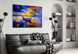 Dark Blue Sunset Glass Wall Art.
