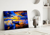 Dark Blue Sunset Glass Wall Art.