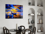 Dark Blue Sunset Glass Wall Art.
