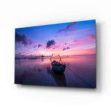 Quadro in vetro Tramonto sulla barca - 72x46 cm