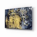 Blattgold auf Marineblauer Tintentextur Glasbild - 72x46 cm